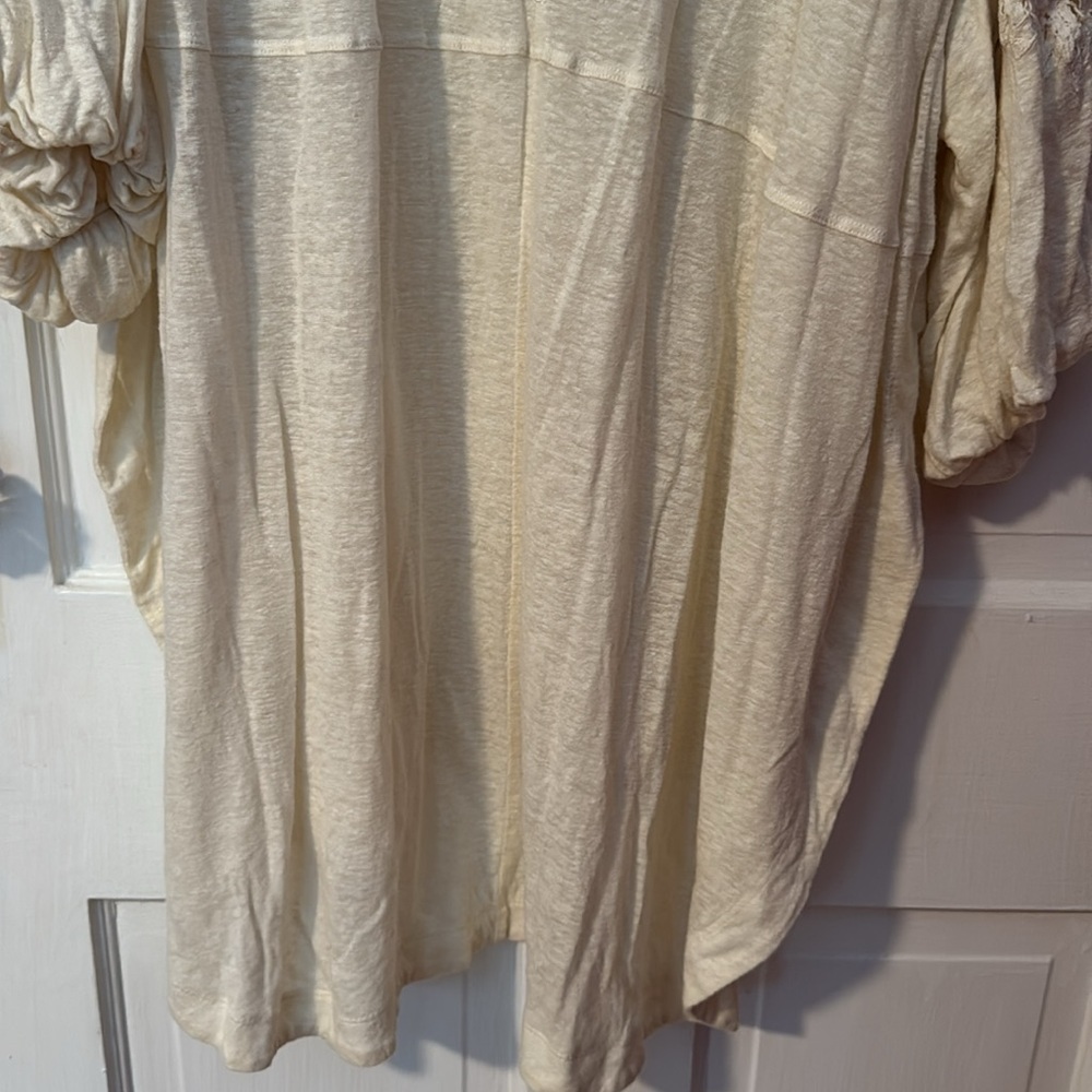 Free People Button Up Oversized Cream Color Shirt with Embroidered Front/Back - Picture 9 of 13